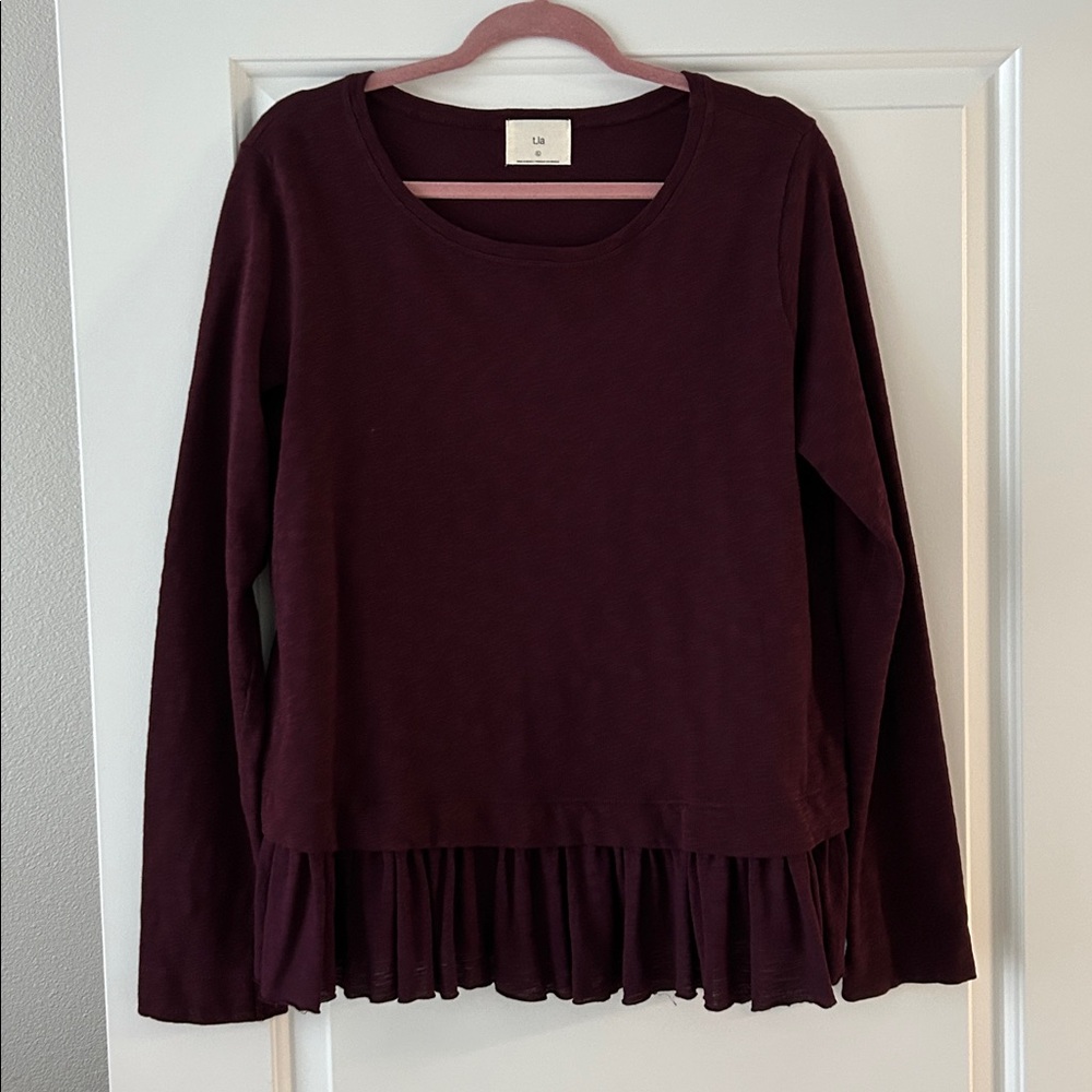 Anthropologie t.la mixed medium peplum bottom long sleeve shirt size large